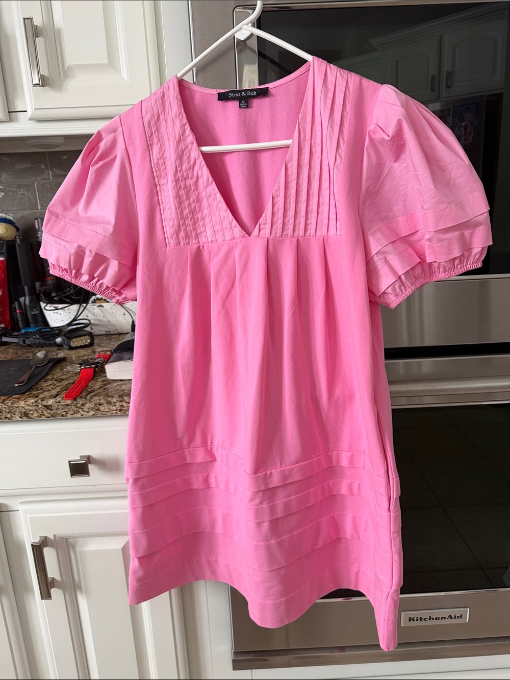 Strut & bolt  Pink Pintuck V-Neck dress